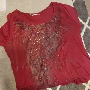 Red Burnout Studded Scroll Tee